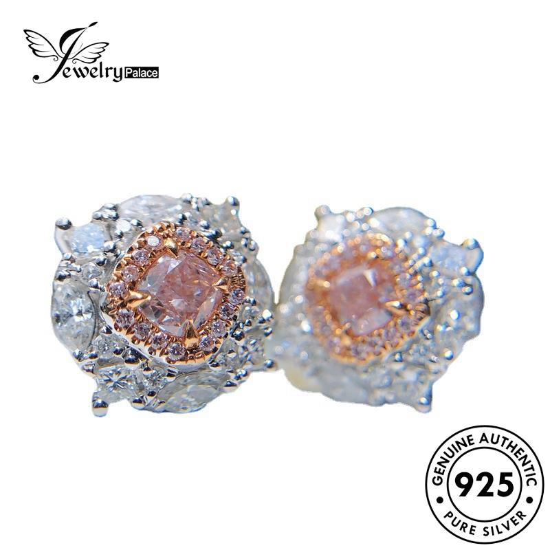 Jewelrypalace Anting Tusuk Persegi Perak Asli Berlian Kristal Wanita925 Pink E841