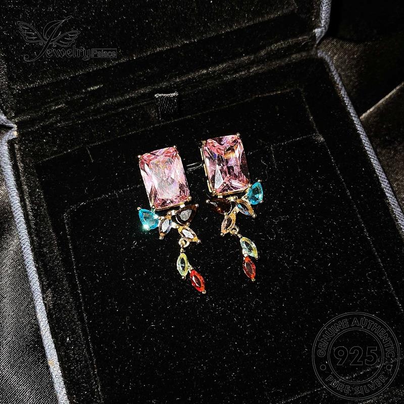 Jewelrypalace Berlian Pink Geometris Stud Wanita Anting Emas925 Perak Tidak Teratur Kristal Asli E843