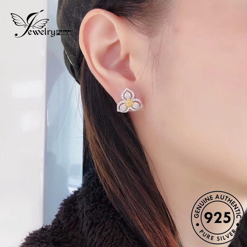 Jewelrypalace Anting Tiga Asli925 Citrine Wanita Kelopak Stud Perak E904