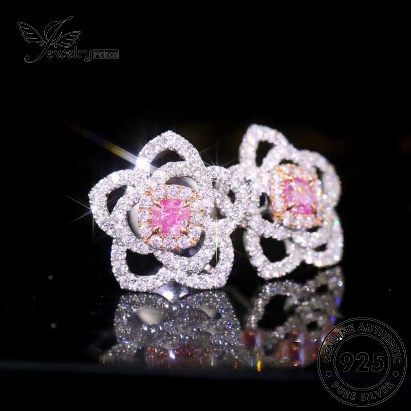 Jewelrypalace Kelopak Perak Berlian Pink Stud Kristal Asli925 Wanita Anting Bunga E964