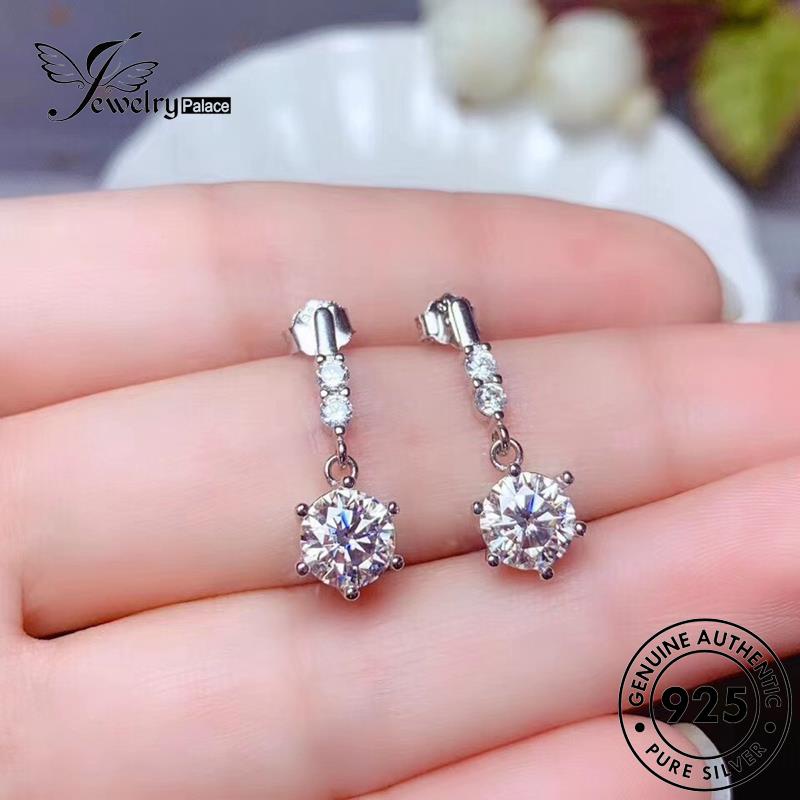 Jewelrypalace Stud Berlian Wanita Perak Moissanite Anting Bulat Asli925 E957