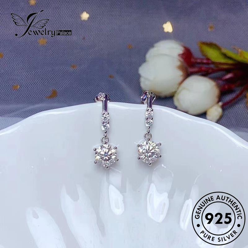 Jewelrypalace Stud Berlian Wanita Perak Moissanite Anting Bulat Asli925 E957