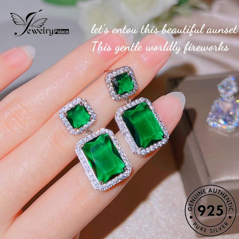 Jewelrypalace Stud Emerald Perak Wanita925Asli Anting Kolom Kotak E1005