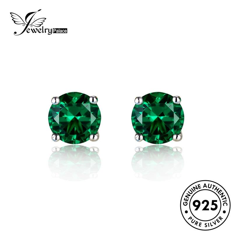 Jewelrypalace Anting Perak Wanita Emerald Bulat925 Stud Asli E1012