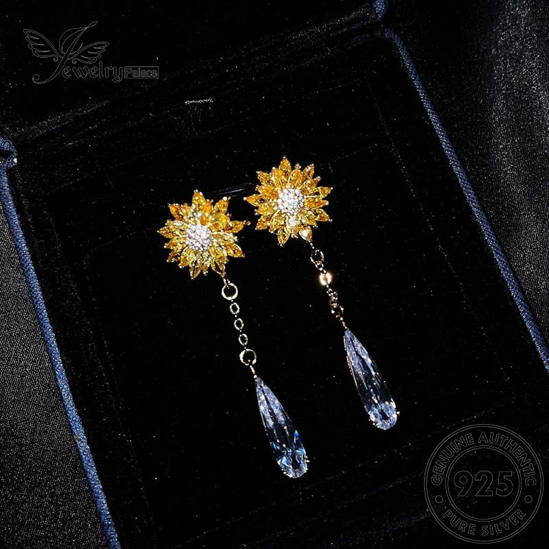 Jewelrypalace Stud Bunga Matahari Asli Anting Perak Gold Wanita925 Citrine E1118