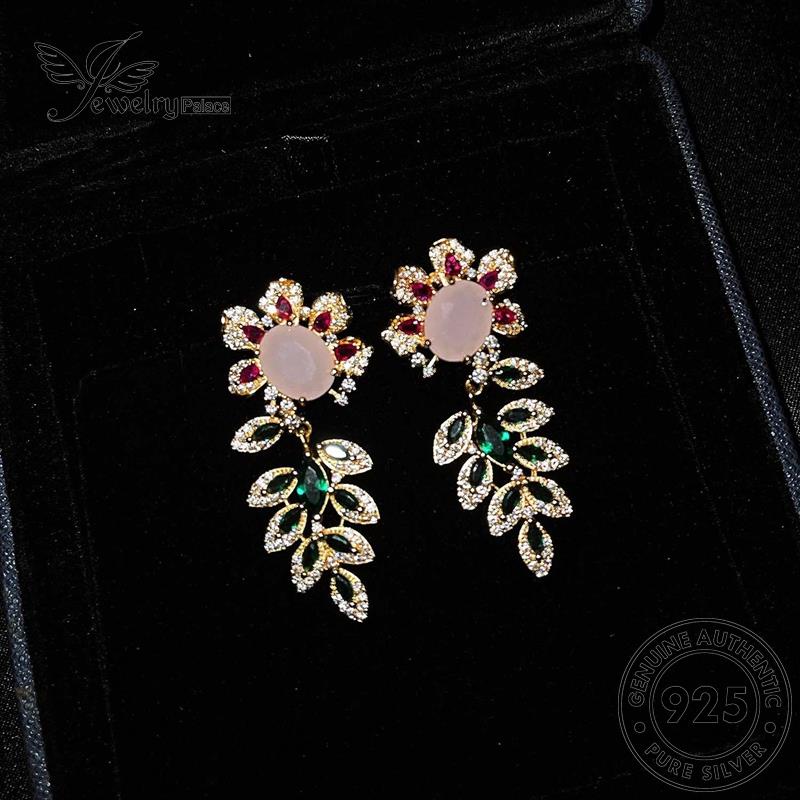 Jewelrypalace Anting Tusuk Wanita Asli925 Emerald Gold Silver Daun E1123