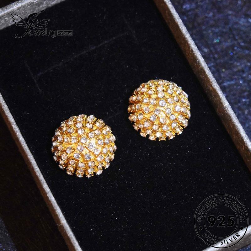 Jewelrypalace Emas Berlian Bulat Asli Stud Perak Wanita Anting925 Moissanite E1126