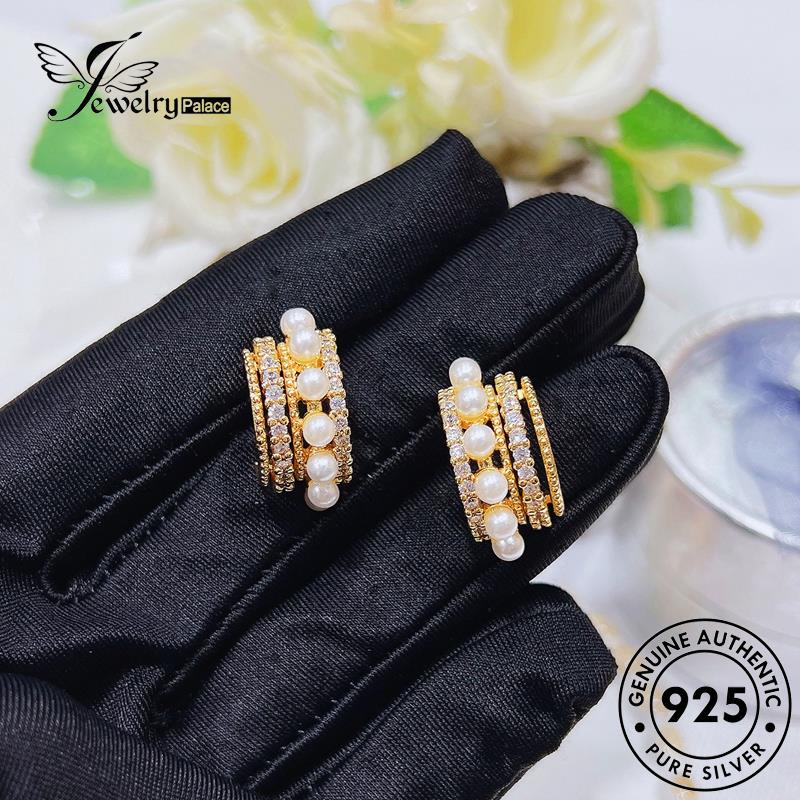 Jewelrypalace Anting Asli Berlian Wanita Moissanite C Stud Emas925Bentuk Perak E1177