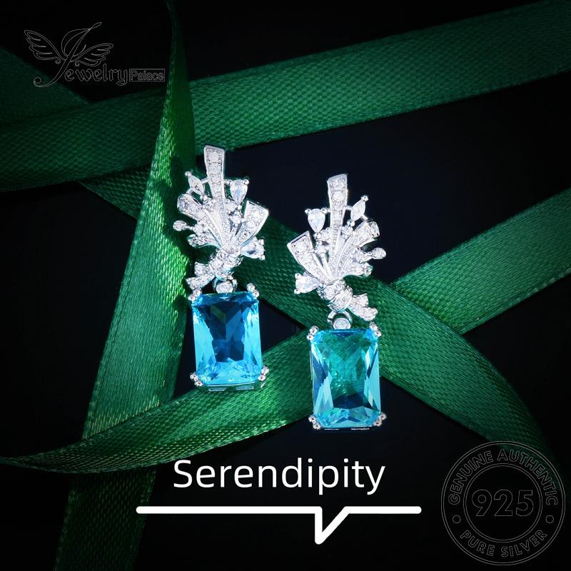 Jewelrypalace Column Square Anting Tusuk Asli925 Wanita Perak Aquamarine E1189