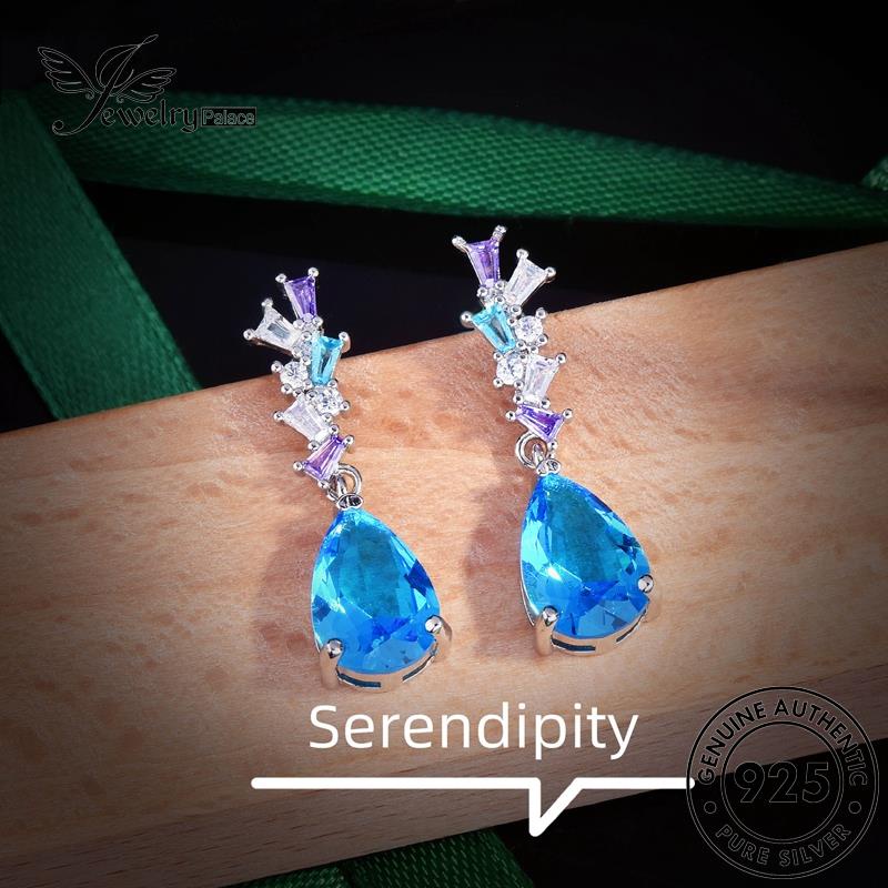 Tempat Perhiasan Wanita Bentuk925 Pir Asli Aquamarine Anting Tusuk Silver E1190