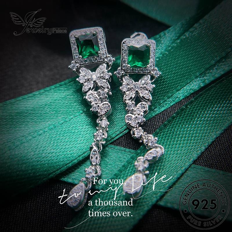 Jewelrypalace Asli925 Anting Wanita Giwang Kotak Emerald Perak Stud E1270