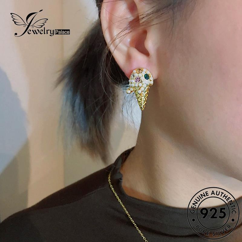 Perhiasantempat Wanita925Asli Anting Hoop Mutiara Perak Gold Ice Cream E1286