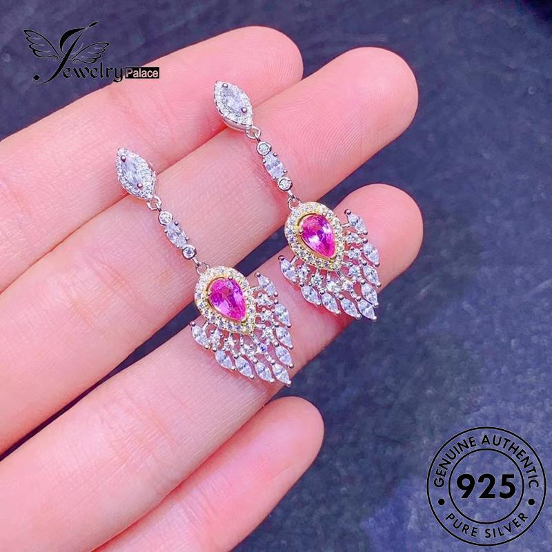 Jewelrypalace Stud Bentuk Pink Wanita Anting Berlian Perak Asli Drop925 Kristal E1296