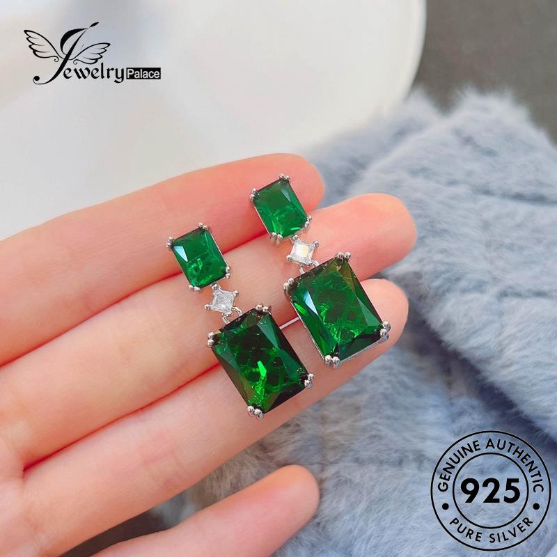 Jewelrypalace Anting Perak925 Asli Stud Emerald Wanita Kotak Kolom E1253