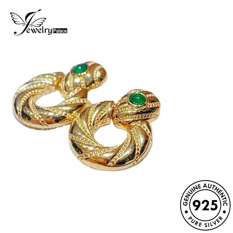 Jewelrypalace Anting Perak Tusuk Wanita Asli Serpentine Gold Emerald925 E1260