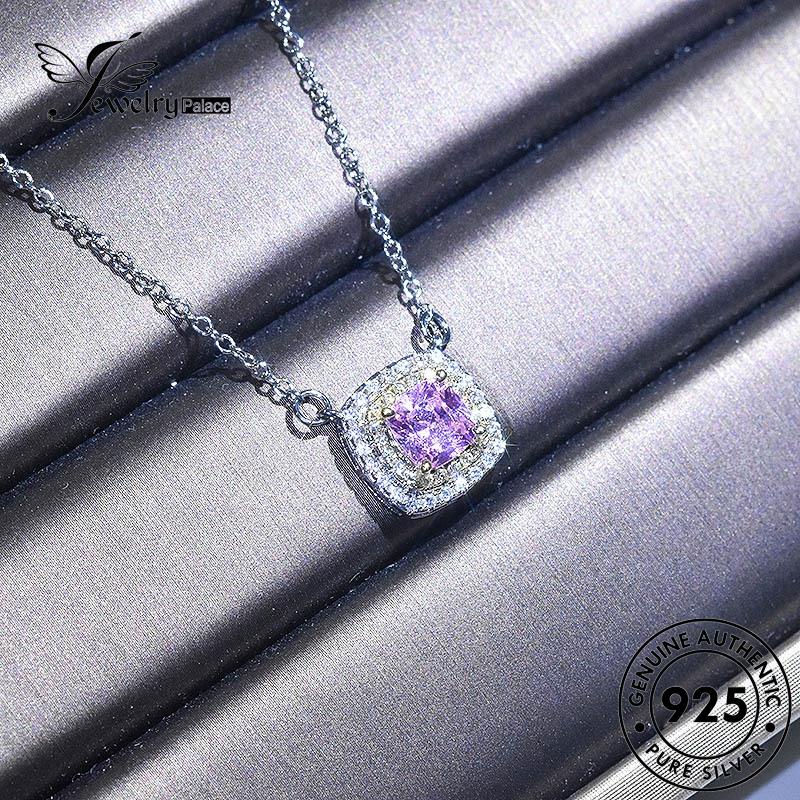 Tempat Perhiasan Wanita925 Kalung Amethyst Silver Berlian Asli Square Fashion N1092