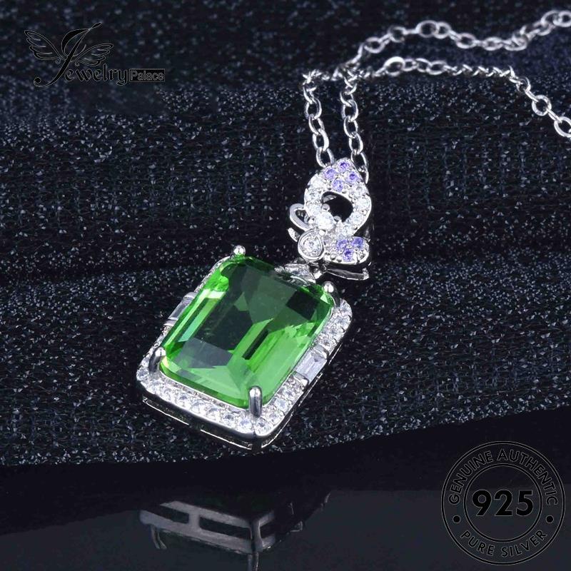 Jewelrypalace925 Kalung Perak Wanita Square Diamond Emerald Asli Klasik N1128