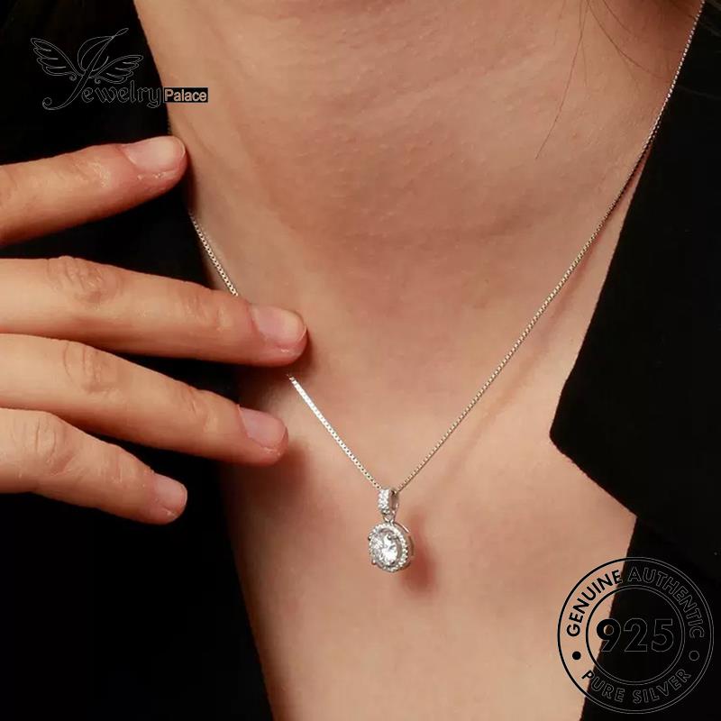 Jewelrypalace Perak Asli Berlian Moissanite Wanita Bulat Klasik Kalung925 N1144
