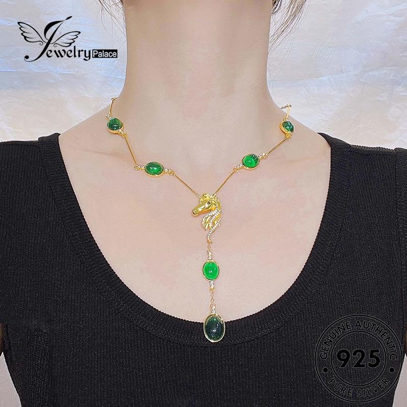 Jewelrypalace Wanita Perak Kepala Emerald Horse Original Kalung925 Fashion N1103