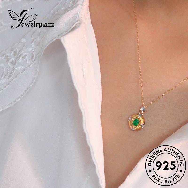 Jewelrypalace Perak Asli Wanita Lingkaran Emerald Kalung Kreatif925 N1108