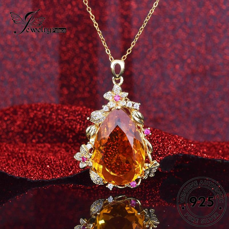 Jewelrypalace Original Kalung Tetes Perak Air Creative925 Wanita Citrine N1167