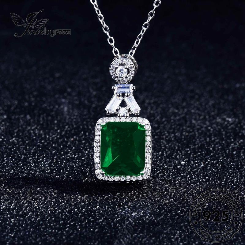 Jewelrypalace Perak Kreatif925 Emerald Asli Wanita Kalung Berlian Persegi N1236