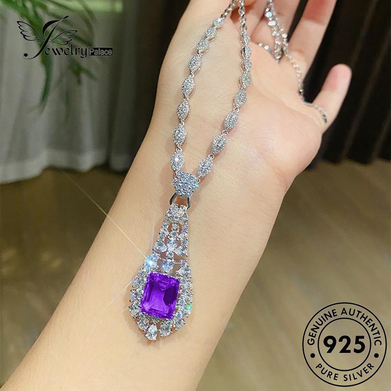 Jewelrypalace Original Kalung Wanita Persegi Halus925 Berlian Silver Amethyst N1254