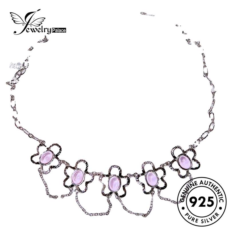 Jewelrypalace Berlian Lucu Perak925 Asli Pink Kristal Wanita Kalung Bunga N1302