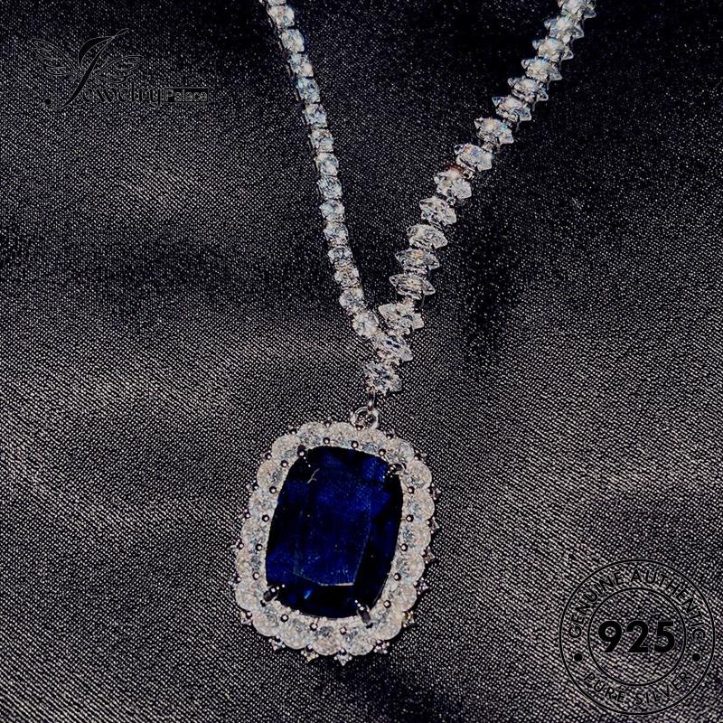 Jewelrypalace Square Safir Perak Kreatif Berlian Asli Kalung Wanita925 N1305