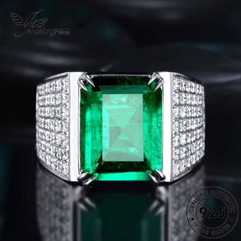JEWELRYPALACE 925 Emerald Pria Original Aksesori Nikah Perak Kawin Murni Retro Silver Sterling Asli Silver Square korea Cincin Perhiasan R46