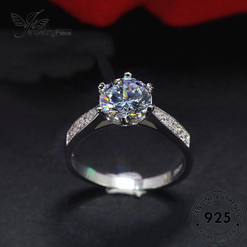 JEWELRYPALACE Round Perak Fashion Perhiasan Wanita Silver Kawin Moissanite 925 Murni Original Silver Sterling Aksesori Cincin Nikah Diamond Asli korea R141