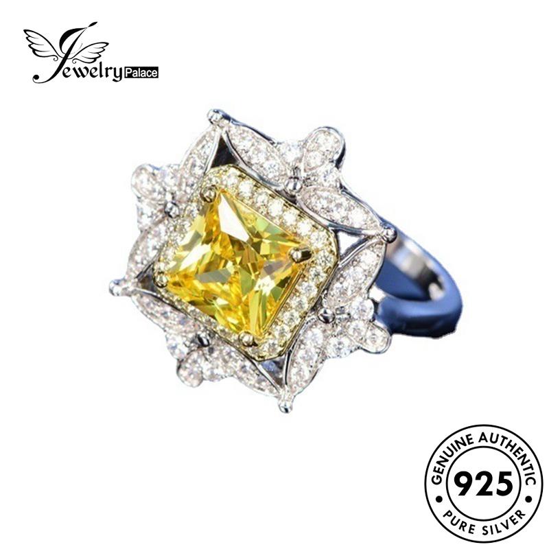 JEWELRYPALACE korea Original Citrine Murni Asli Nikah Silver Kawin Perhiasan Perak Wanita Silver 925 Square Aksesori Retro Cincin Sterling R157