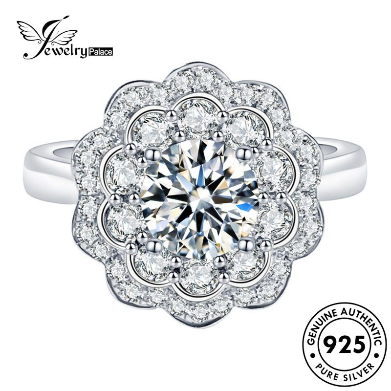 JEWELRYPALACE Nikah Original Wanita Sterling Flower Murni Asli korea 925 Aksesori Silver Cincin Kawin Moissanite Diamond Personality Perak Perhiasan Silver R111