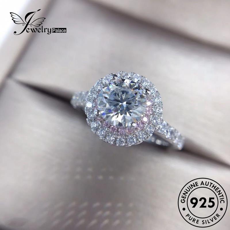 JEWELRYPALACE Moissanite Perhiasan Diamond korea Aksesori Asli Fashion Silver Silver Murni Perak Cincin Round Sterling Wanita Nikah Kawin 925 Original R253