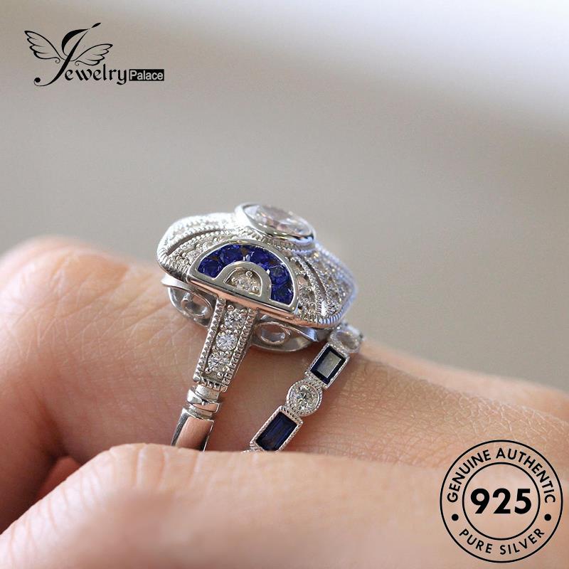 JEWELRYPALACE Moissanite Silver Blue Ocean Diamond Asli Murni Fashion Pasangan Nikah Silver Perak Perhiasan Couple Original Sterling Cincin Kawin Aksesori korea 925 R300
