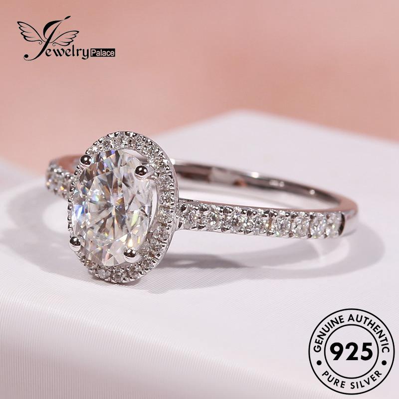 JEWELRYPALACE Cincin Moissanite Silver 925 Sterling Silver Perak Kawin Perhiasan Diamond Fashion Aksesori Oval Asli Wanita korea Nikah Murni Original R307