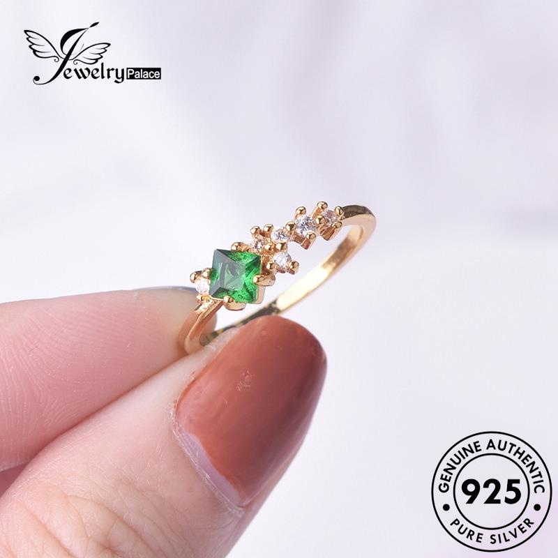 JEWELRYPALACE Gold Wanita Silver Emerald Cincin Original Kawin Silver 925 Retro Square Murni Perak Asli Aksesori Sterling Perhiasan Nikah korea R309