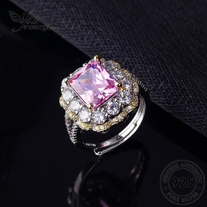 JEWELRYPALACE Square Silver Perhiasan Silver Luxury Sterling Aksesori Crystal Original Pink Kawin korea Nikah Wanita Perak Asli Cincin Diamond Murni 925 R629