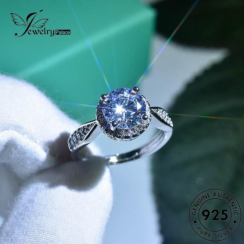 JEWELRYPALACE Silver Personality Asli Diamond Moissanite Perhiasan Nikah Silver korea Perak Original Kawin 925 Sterling Wanita Aksesori Murni Round Cincin R630