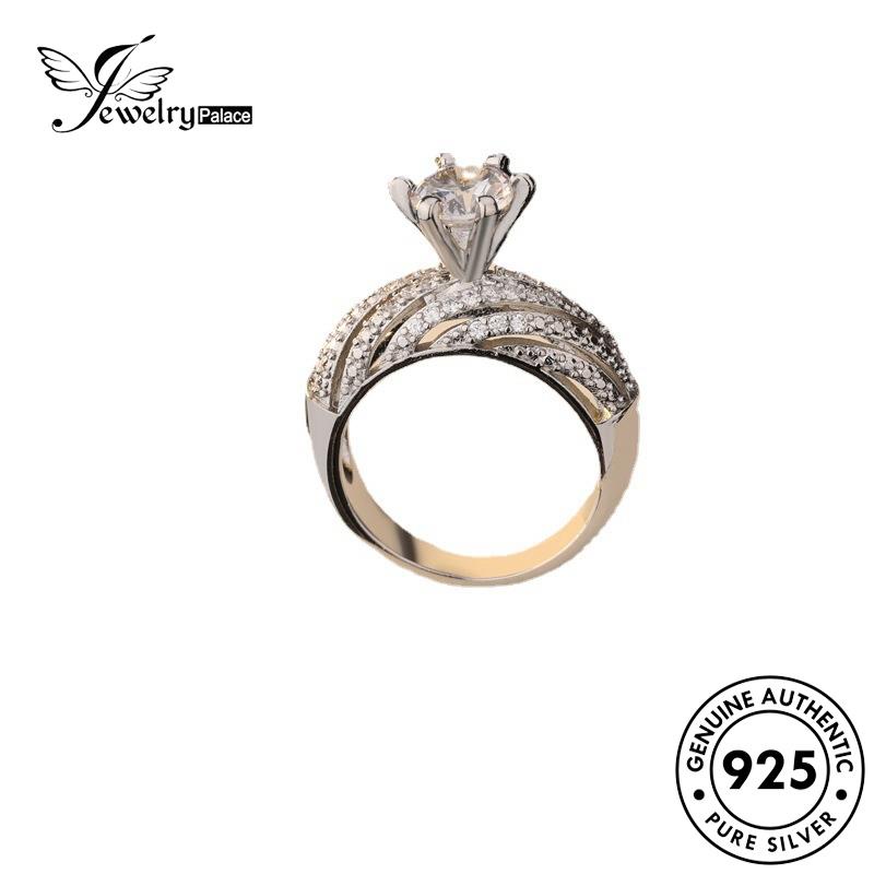 JEWELRYPALACE Perhiasan Creative Asli Kawin Aksesori Pasangan Diamond Perak 925 Surround Sterling Nikah Silver Original korea Moissanite Silver Couple Cincin Murni R872