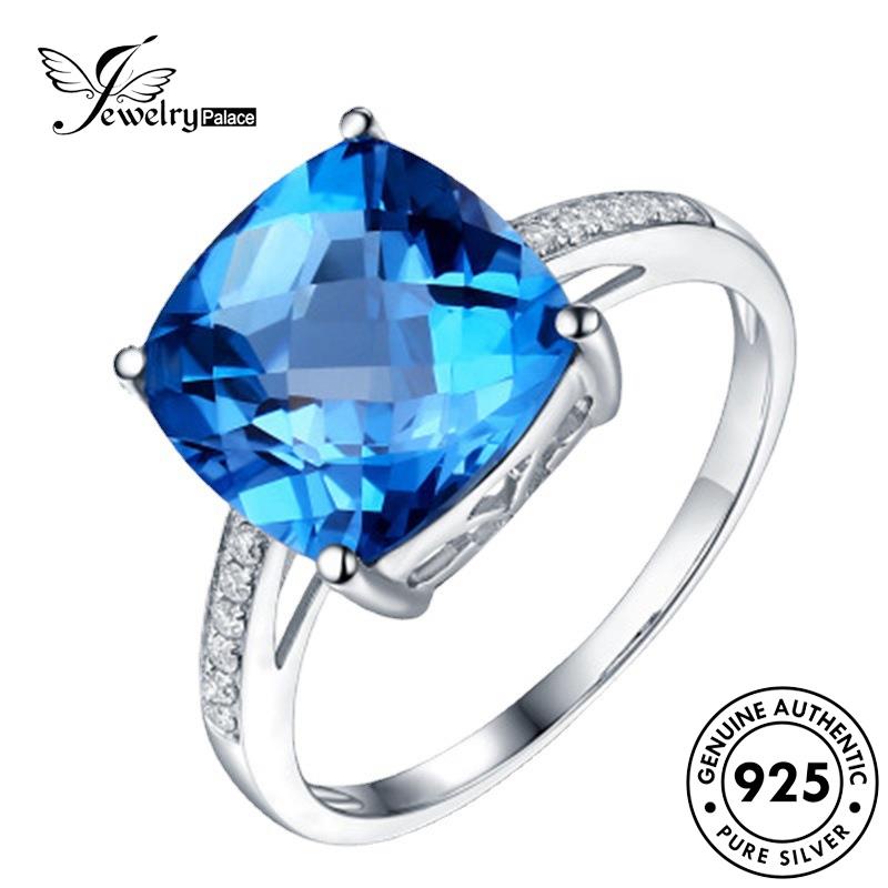 JEWELRYPALACE Classic Aquamarine Perak Murni Square Silver Sterling Silver Aksesori Cincin 925 Nikah Original Perhiasan Wanita Asli Kawin korea R1036