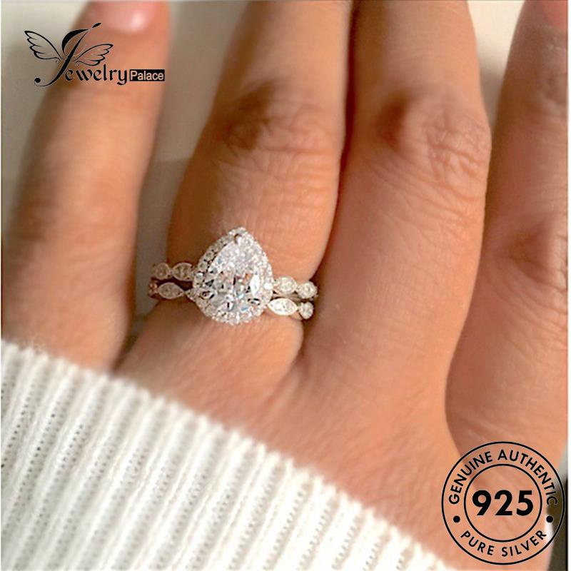 JEWELRYPALACE Pasangan Aksesori Moissanite Cincin Diamond korea Kawin Sterling Perhiasan Couple Asli Silver Original Perak 925 Nikah Classic Silver Drop Murni R925