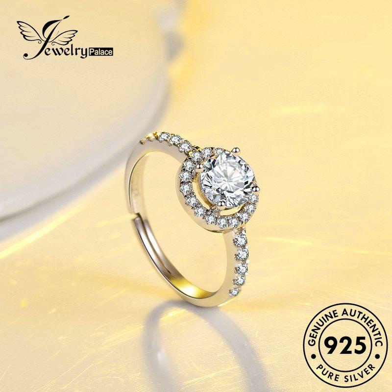 JEWELRYPALACE Sterling Wanita Perhiasan Moissanite Diamond Fashion Murni Aksesori Asli Cincin korea Original Kawin Round Silver Perak Silver 925 Nikah R955