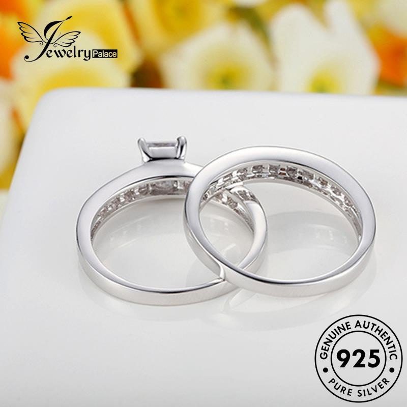 JEWELRYPALACE 925 Silver Double Pink Couple Asli Perak korea Aksesori Diamond Silver Murni Gold Sterling Crystal Pasangan Nikah Kawin Layer Perhiasan Personality Cincin Original R970