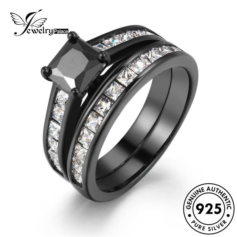 JEWELRYPALACE 925 Silver Double Pink Couple Asli Perak korea Aksesori Diamond Silver Murni Gold Sterling Crystal Pasangan Nikah Kawin Layer Perhiasan Personality Cincin Original R970