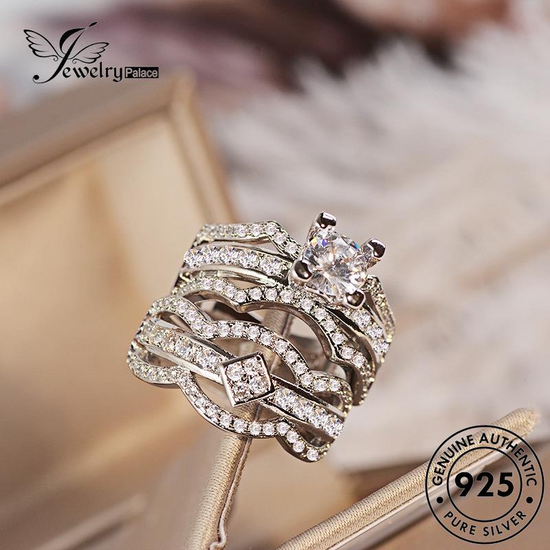 JEWELRYPALACE Moissanite Personalized Silver Nikah Design Aksesori Couple Kawin Murni Silver Pasangan Cincin Perhiasan Sterling Original Asli korea 925 Diamond Perak R1424
