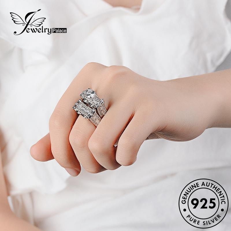 JEWELRYPALACE Nikah Kawin Original Couple Silver Cincin Perhiasan Sterling Aksesori Personality Murni korea 925 Diamond Perak Silver Asli Moissanite Pasangan R1427