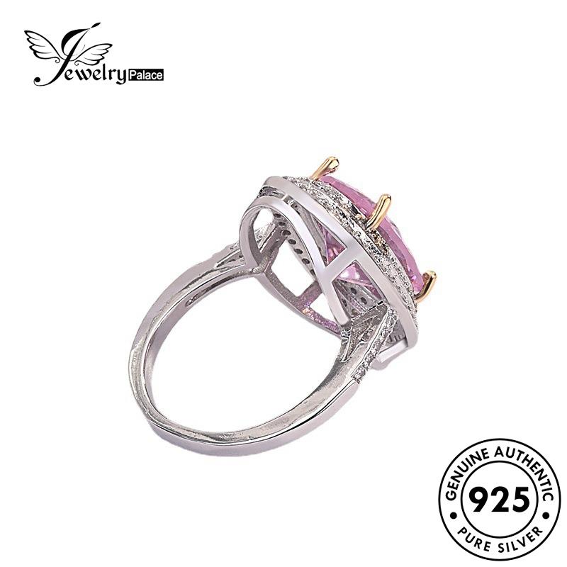 JEWELRYPALACE Murni Wanita Kawin Silver Perhiasan Nikah Silver Crystal Sterling Oval Perak Personality Diamond 925 Pink Aksesori korea Cincin Original Asli R1085