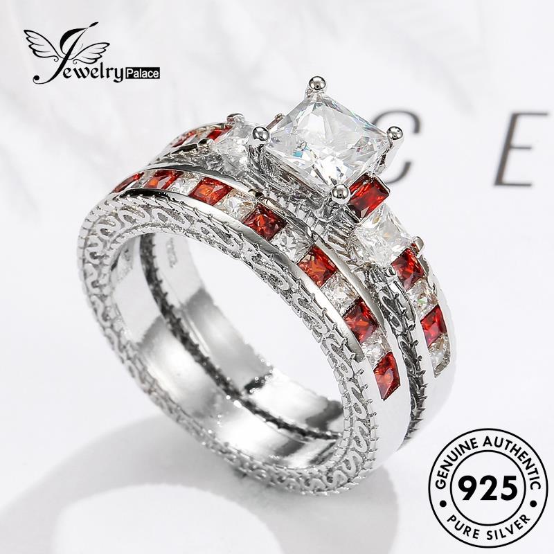 JEWELRYPALACE 925 Silver Cincin Perhiasan Ruby Perak Silver Asli Aksesori Murni Sterling Retro Kawin Square Nikah Original Pasangan korea Couple R1601