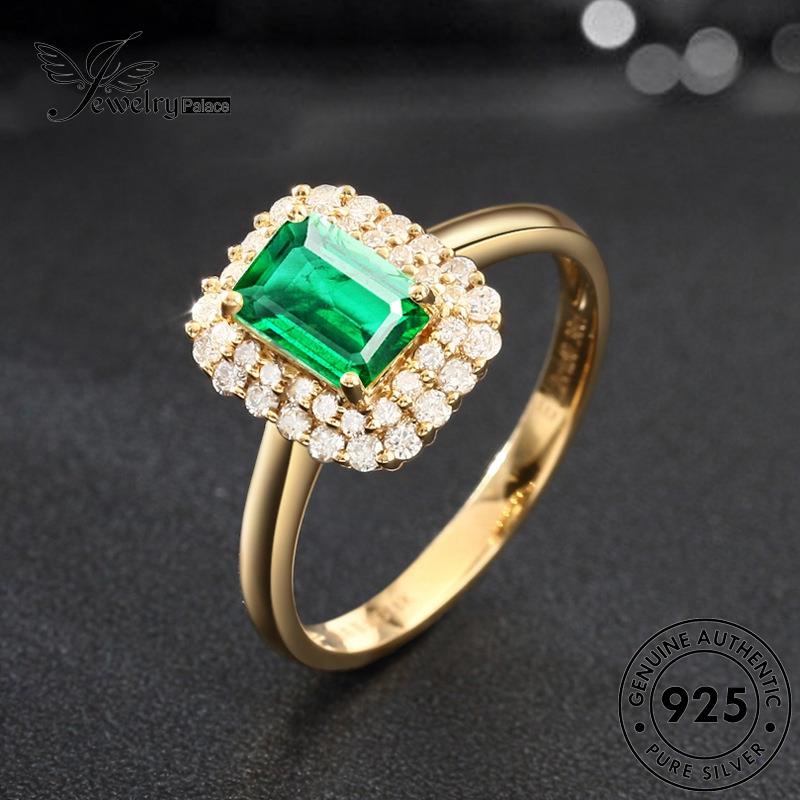 JEWELRYPALACE Emerald Gold Perak Silver Wanita Nikah Silver korea Original Perhiasan Aksesori Classic 925 Murni Sterling Asli Square Kawin Cincin R1735